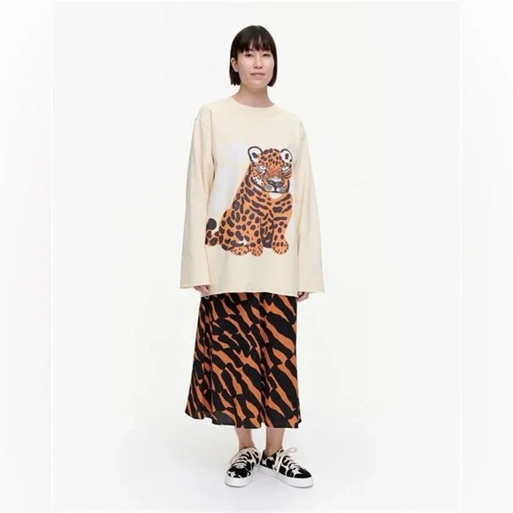 Marimekko Sweater Hiirenvirna Kaksoset Tiger Off White Brown Gray Size M - Picture 15 of 15